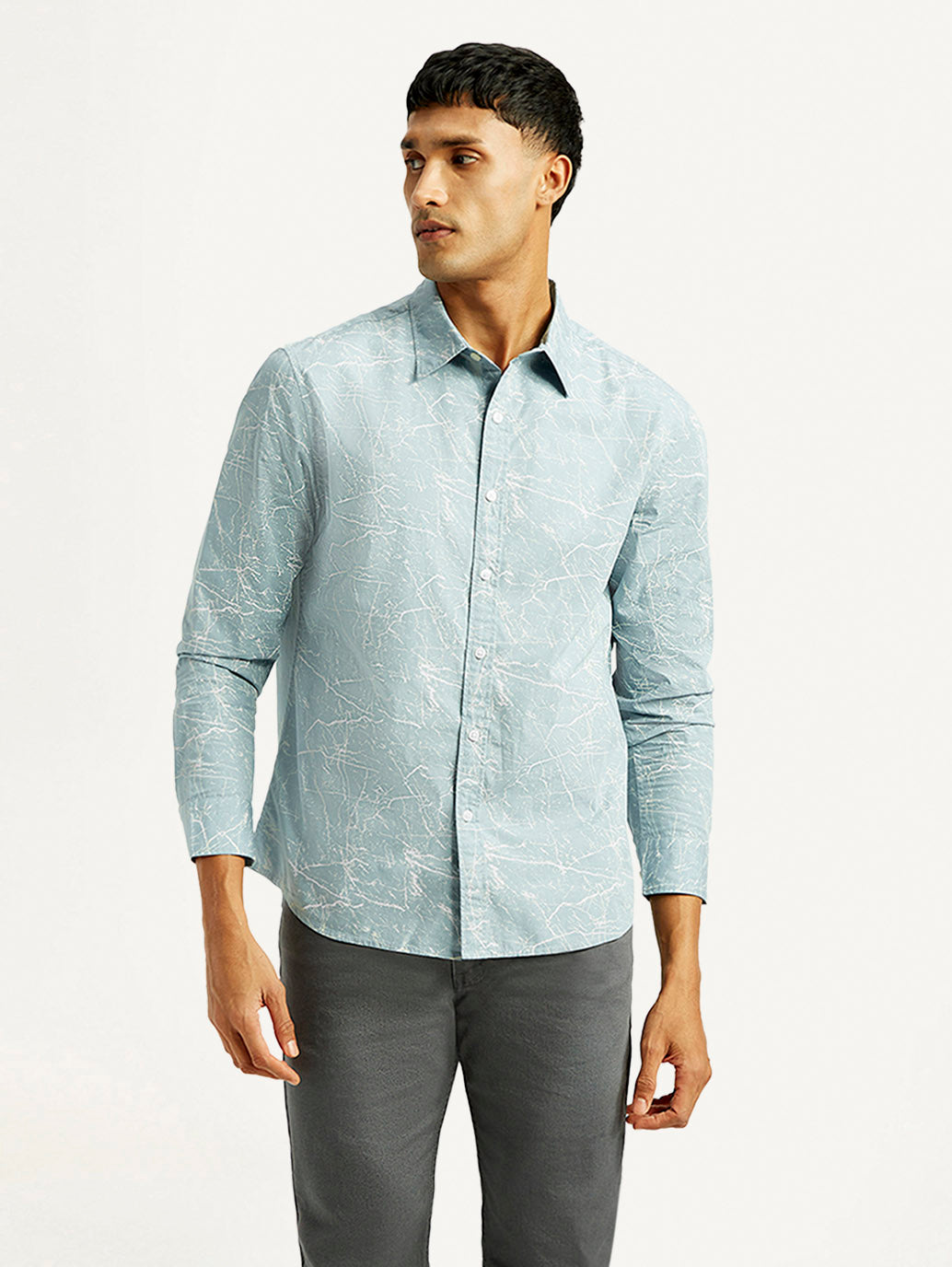 Men's Abstract Print Slim Fit Shirt - Front View