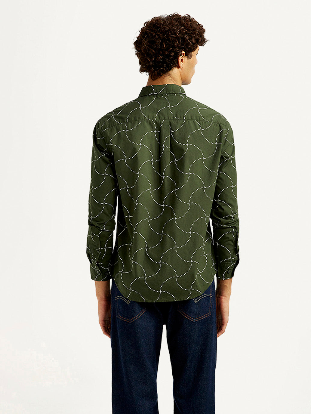 Men's Abstract Olive Slim Fit Shirt - Back View