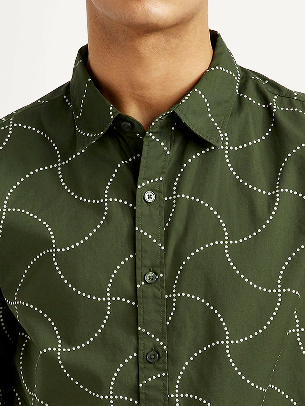 Men's Abstract Olive Slim Fit Shirt - Detail View