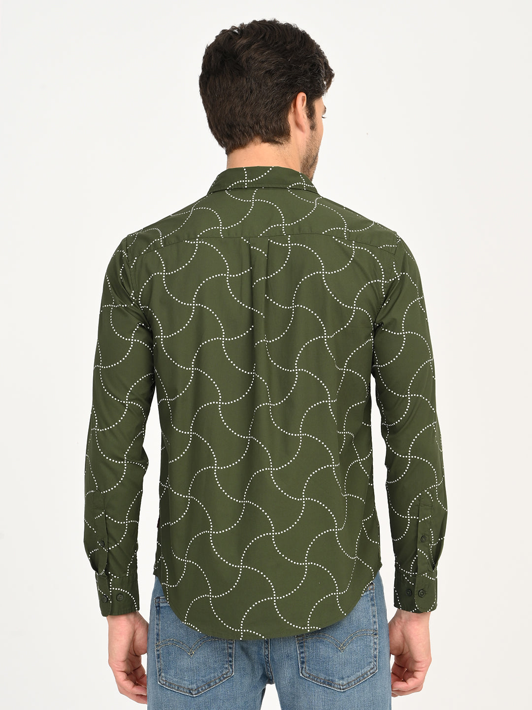 Men's Abstract Olive Slim Fit Shirt - back View