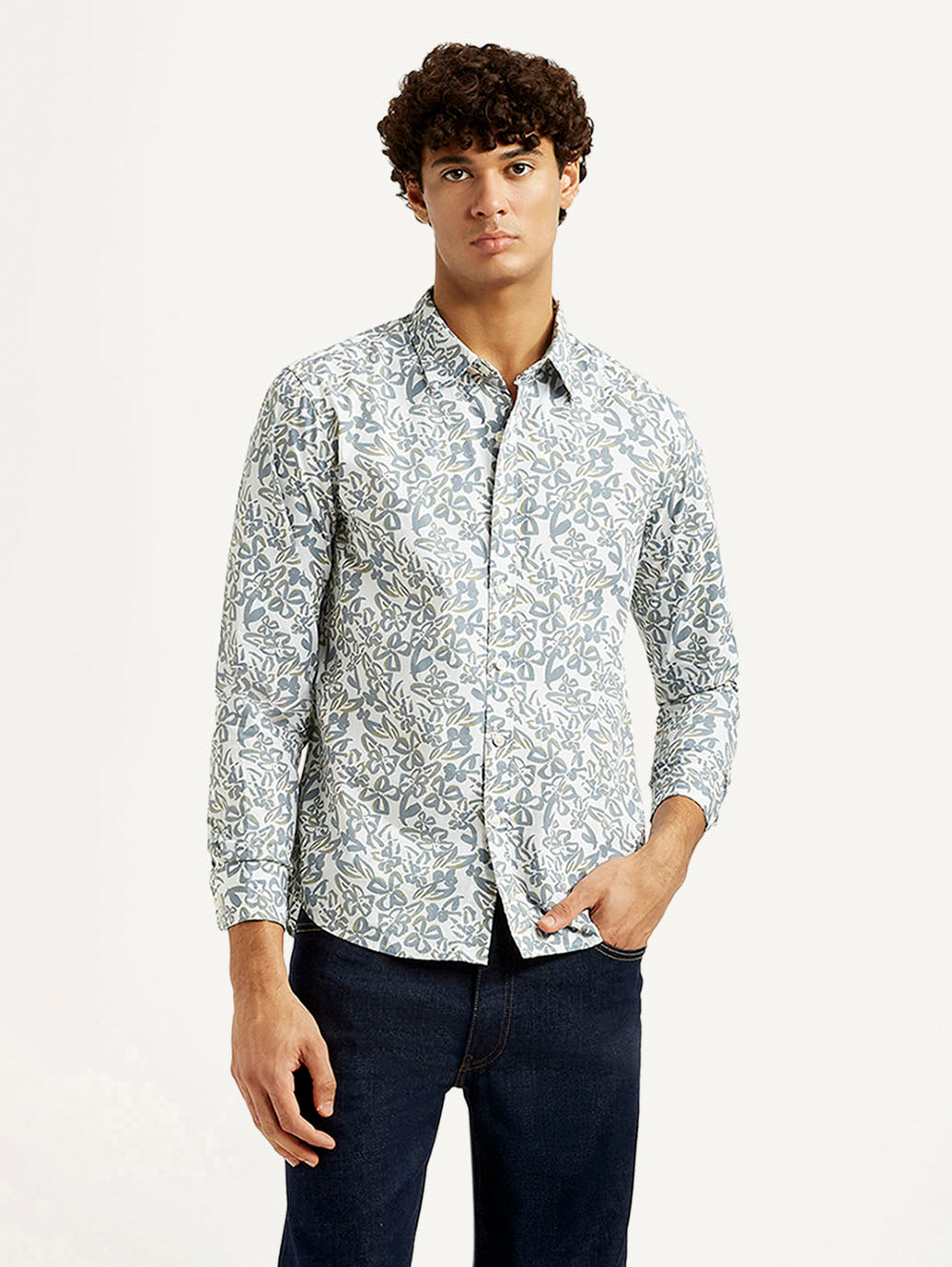 Men's Printed White Slim Fit Shirt - Styleshot View
