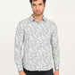 Men's Printed White Slim Fit Shirt - frount View
