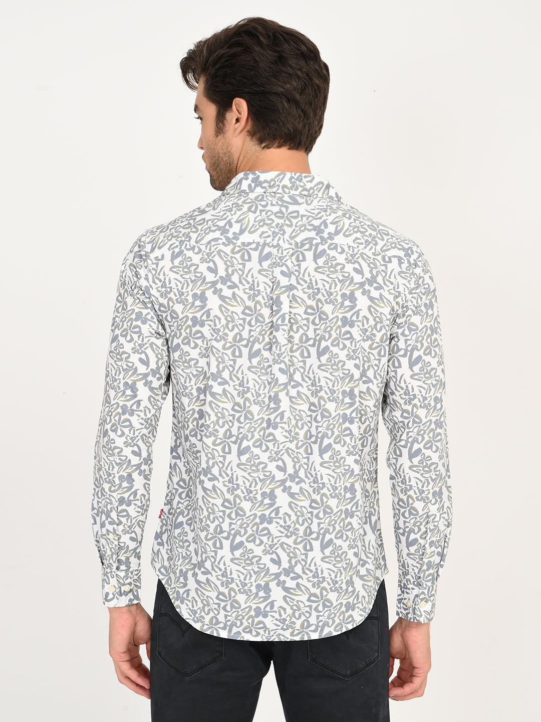 Men's Printed White Slim Fit Shirt - back View