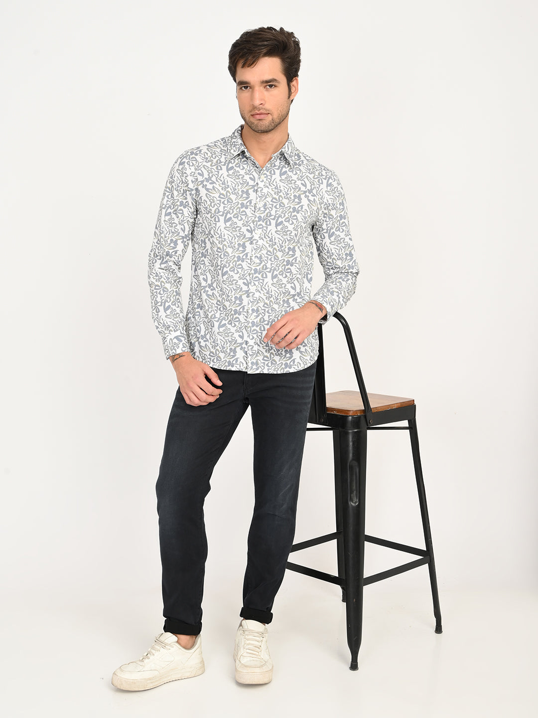 Men's Printed White Slim Fit Shirt - 6 View