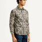 Men's Printed Khaki Slim Fit Shirt - Side View
