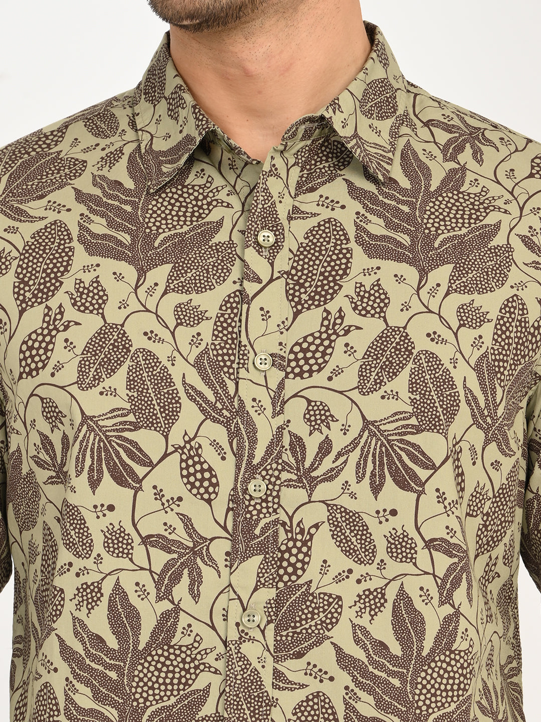 Men's Printed Khaki Slim Fit Shirt - deatil View