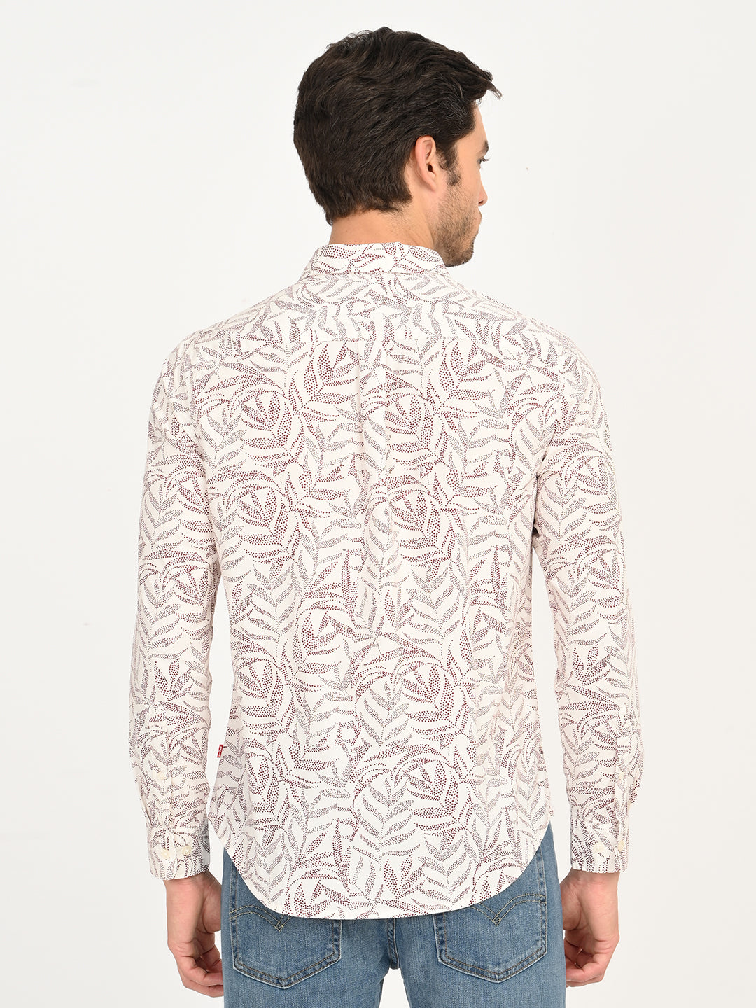 Men's Printed Off White Slim Fit Shirt - back View