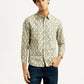 Men's Geometric Beige Slim Fit Shirt - Front View