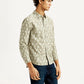 Men's Geometric Beige Slim Fit Shirt - Side View