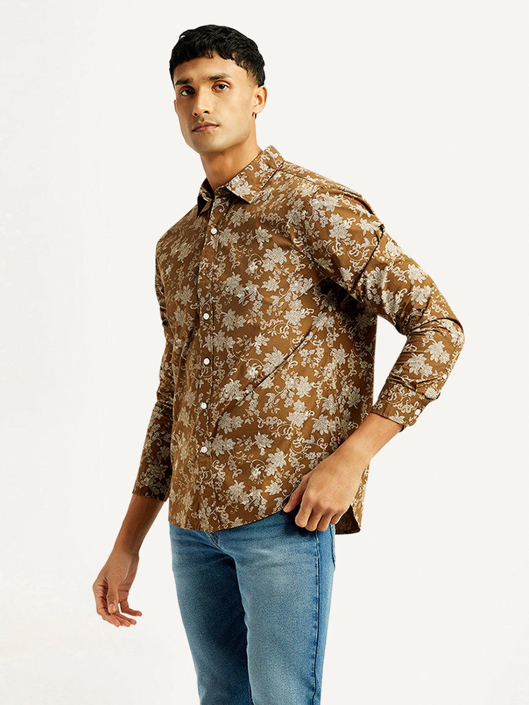 Men's Floral Print Slim Fit Shirt - Side View