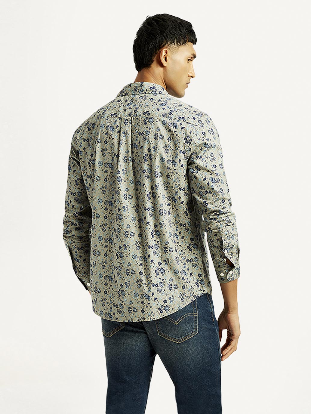 Men's Floral Print Slim Fit Shirt - Back View