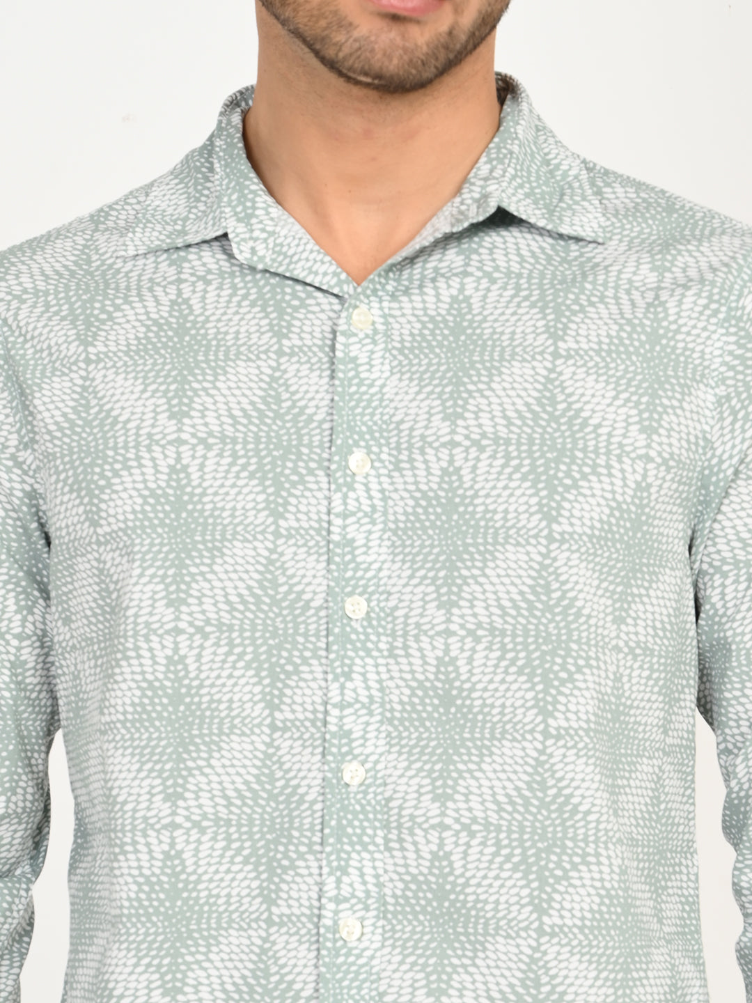 Men's Abstract Light Green Slim Fit Shirt - deatil View