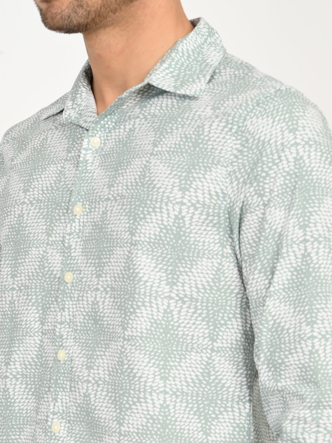 Men's Abstract Light Green Slim Fit Shirt - deatil View