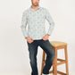 Men's Abstract Light Green Slim Fit Shirt - 6 View