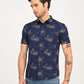 Men's Abstract Dark Blue Slim Fit Shirt - side View
