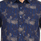 Men's Abstract Dark Blue Slim Fit Shirt - deatil View
