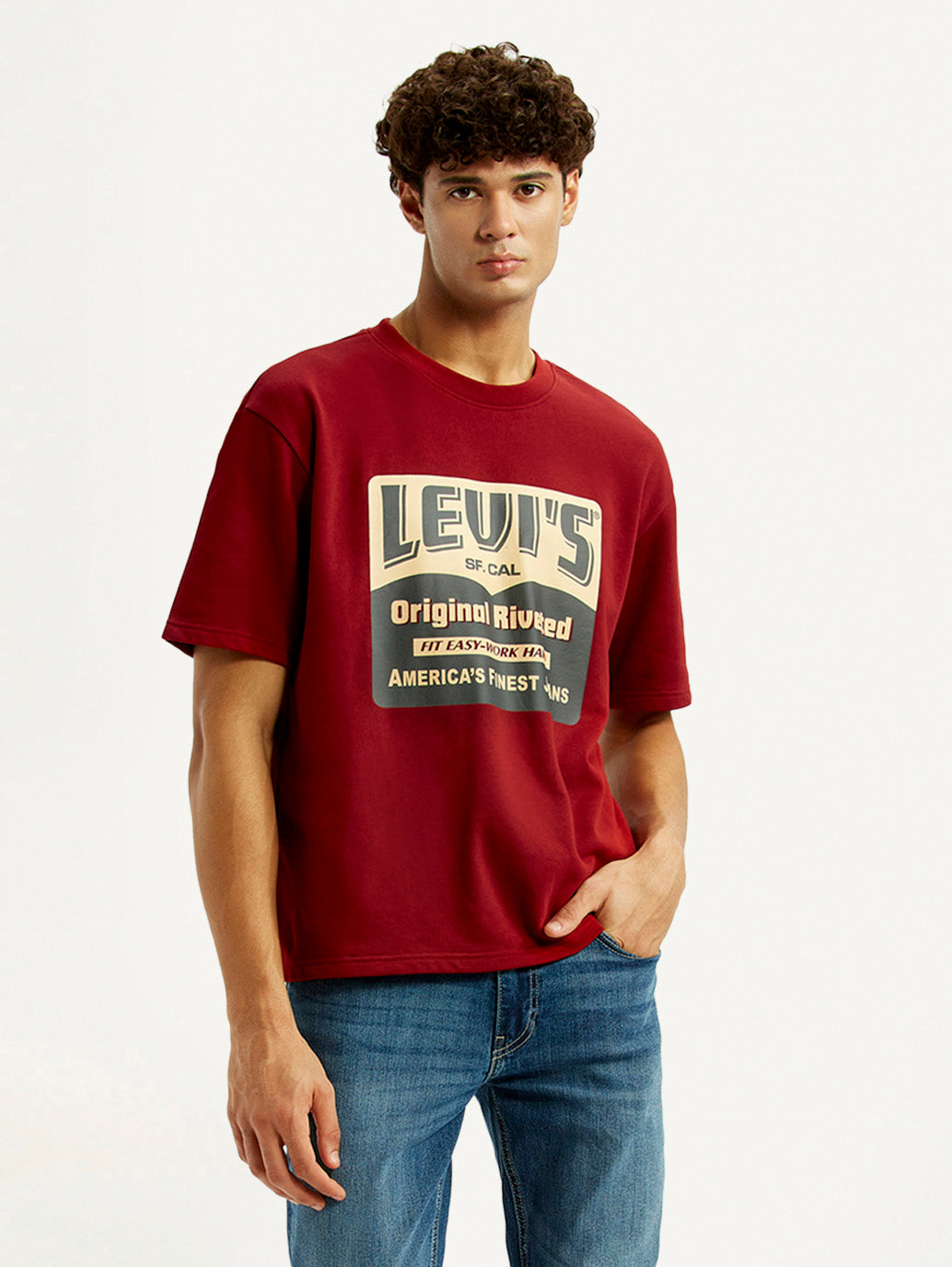 Men's Graphic Print Red Loose Fit T-shirt - Styleshot View