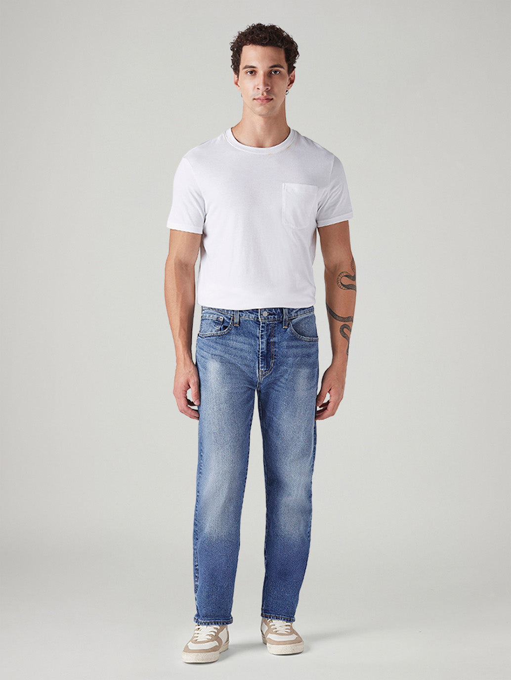 Men's 505 Blue Straight Fit Mid Rise Commuter Jeans - Front View