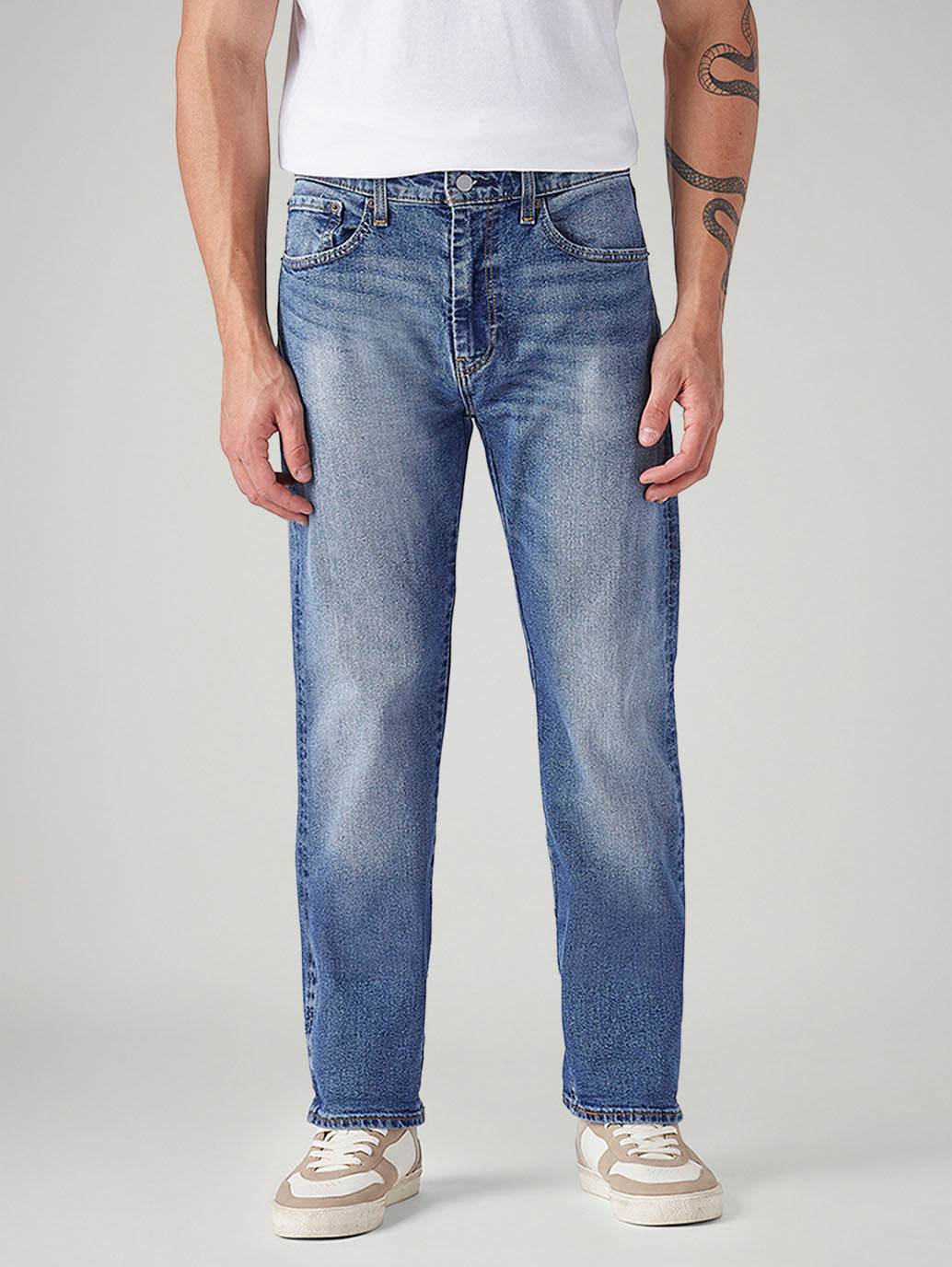 Men's 505 Blue Straight Fit Mid Rise Commuter Jeans - Front View