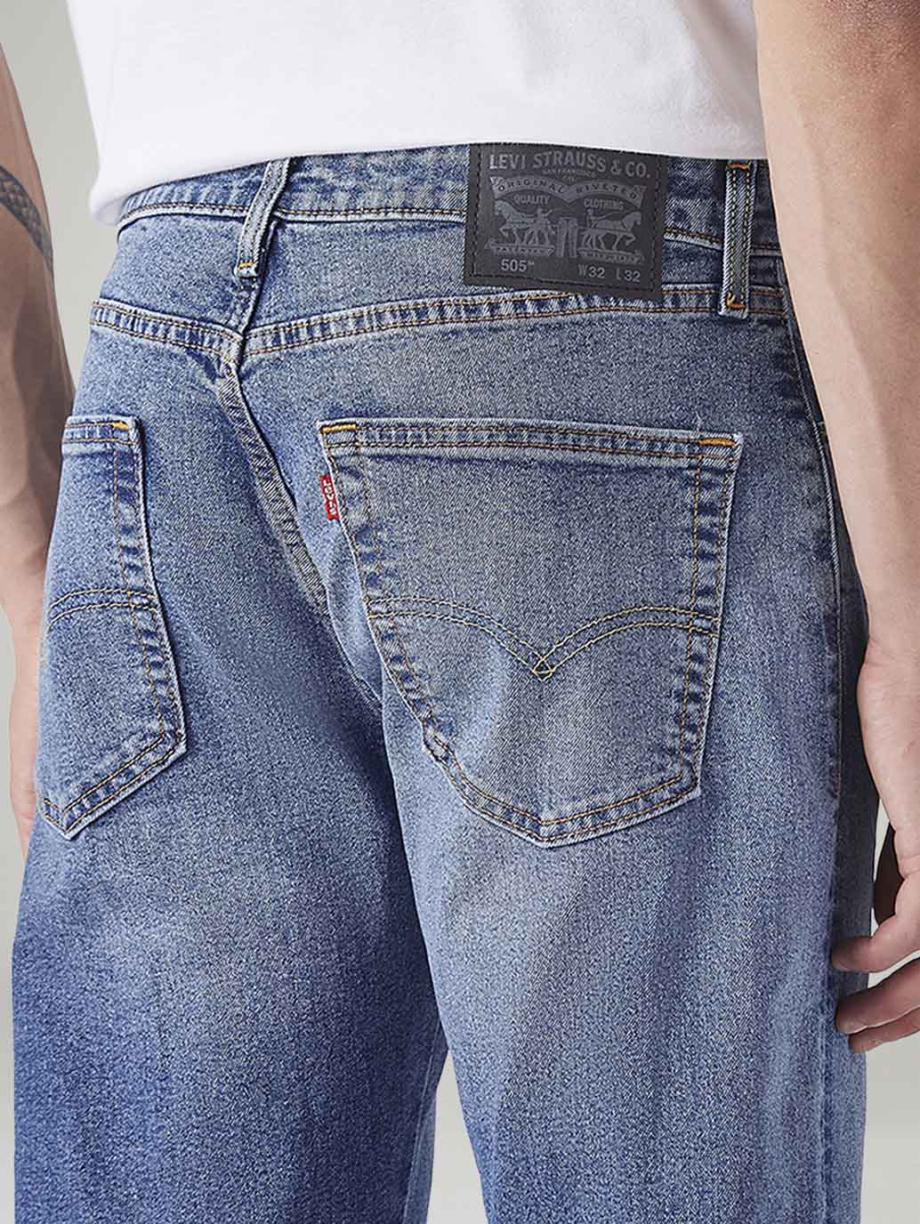 Men's 505 Blue Straight Fit Mid Rise Commuter Jeans - 20 View