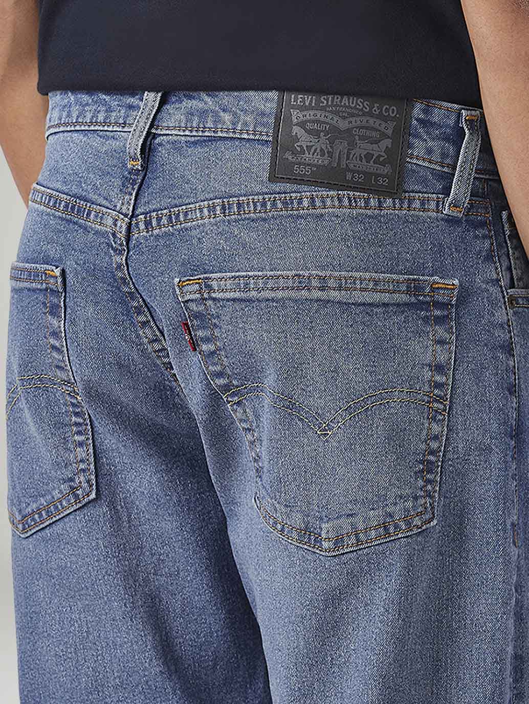 Men's 555 Blue Relaxed Straight Fit Mid Rise Commuter Jeans - Detail View