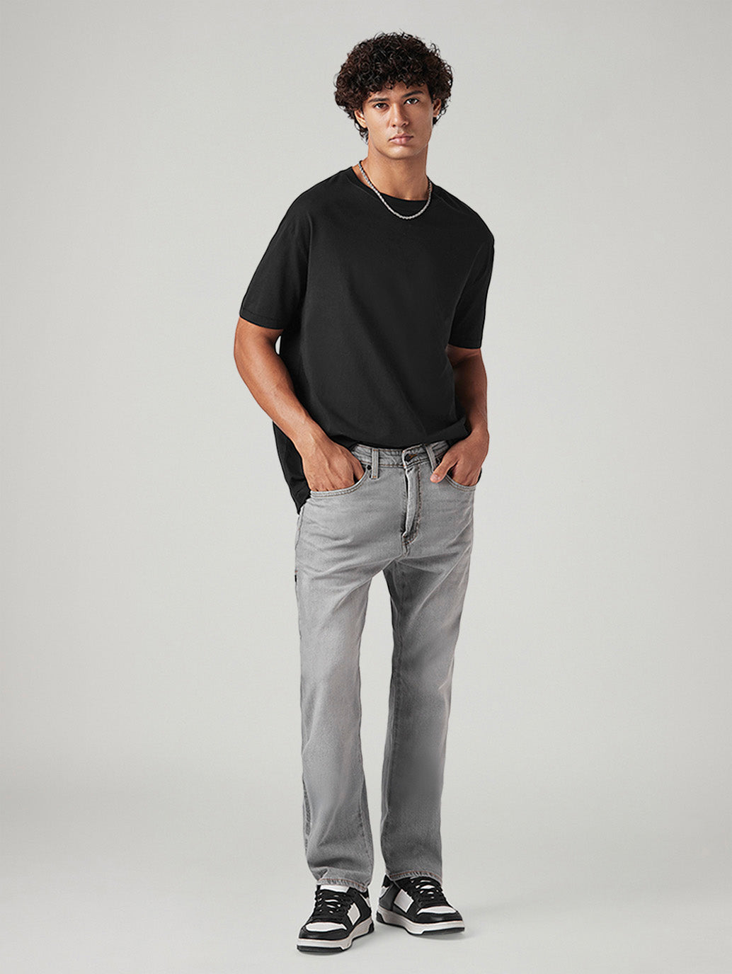 Men's 505 Grey Straight Fit Mid Rise Commuter Jeans - Styleshot View