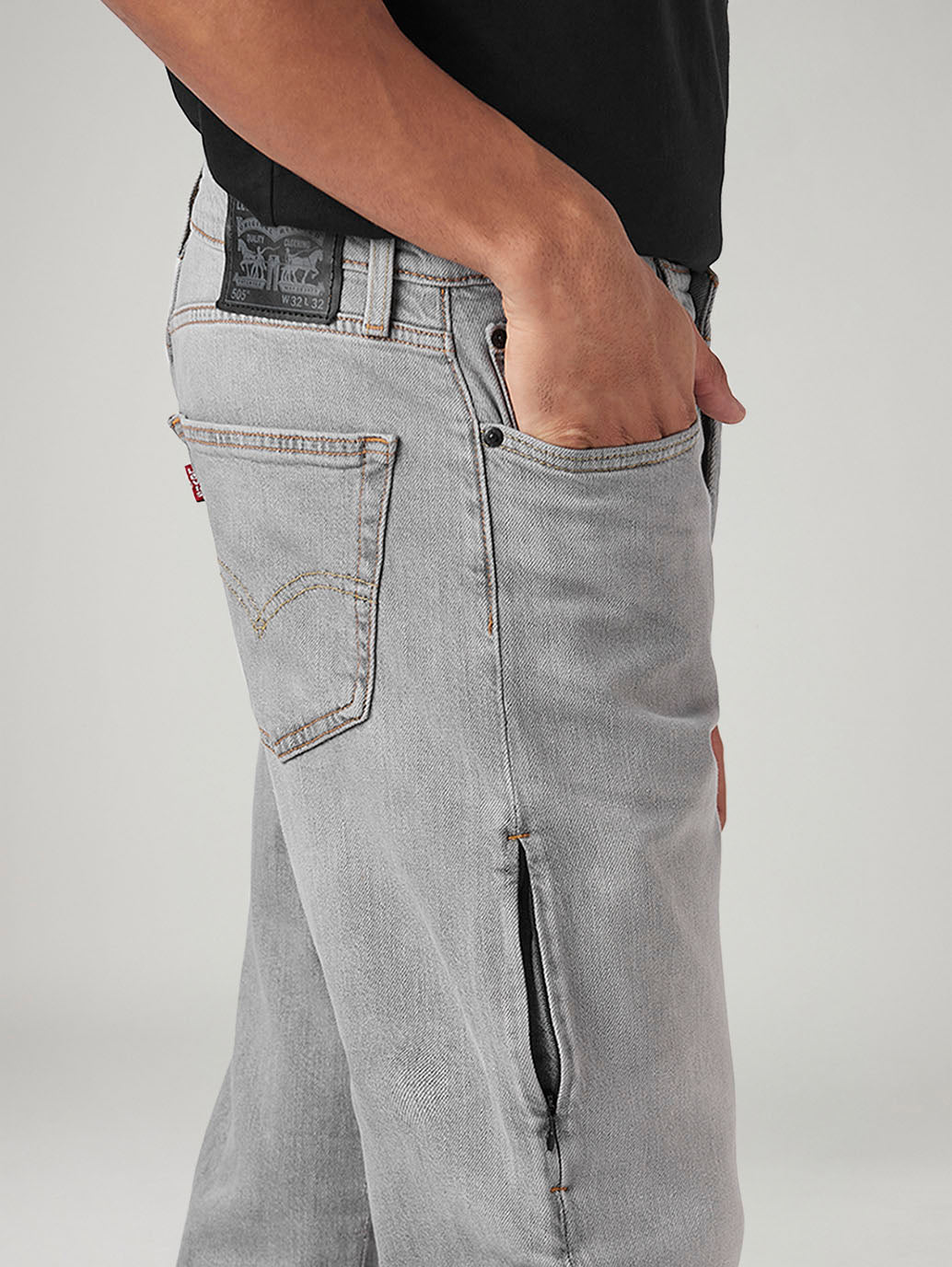 Men's 505 Grey Straight Fit Mid Rise Commuter Jeans - Detail View