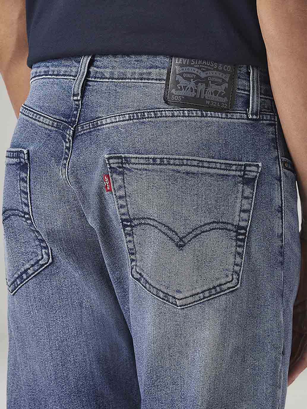 Men's 505 Blue Straight Fit Mid Rise Commuter Jeans - 20 View