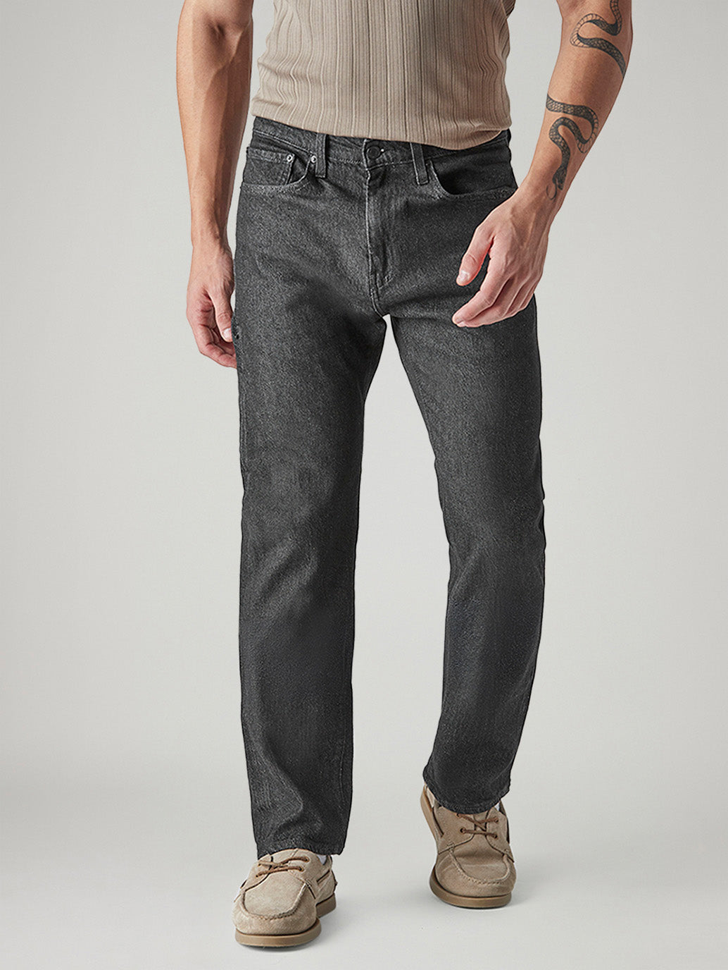 Men's 505 Charcoal Grey Straight Fit Mid Rise Jeans - Front View