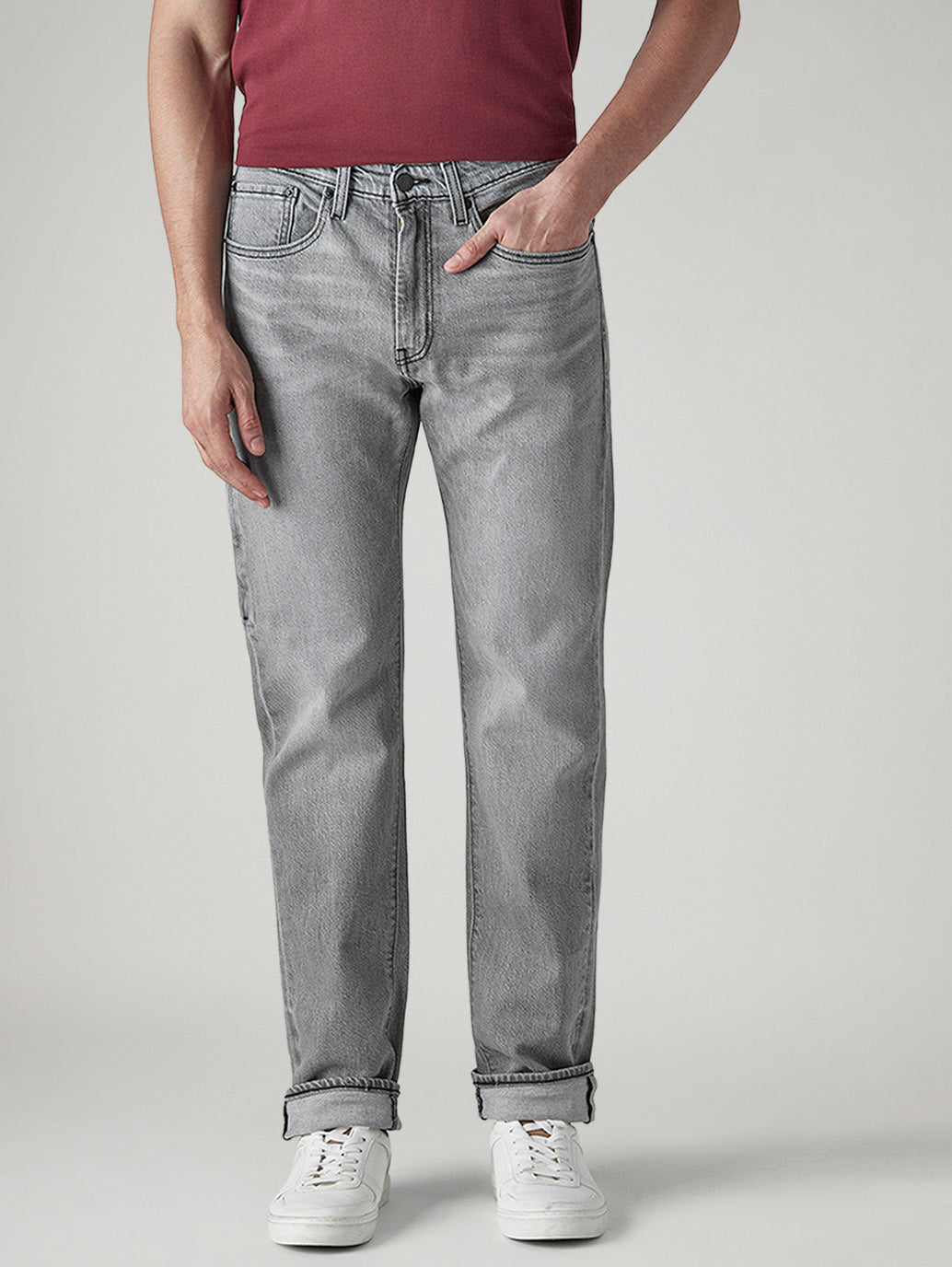 Men's 505 Grey Straight Fit Mid Rise Jeans - Front View