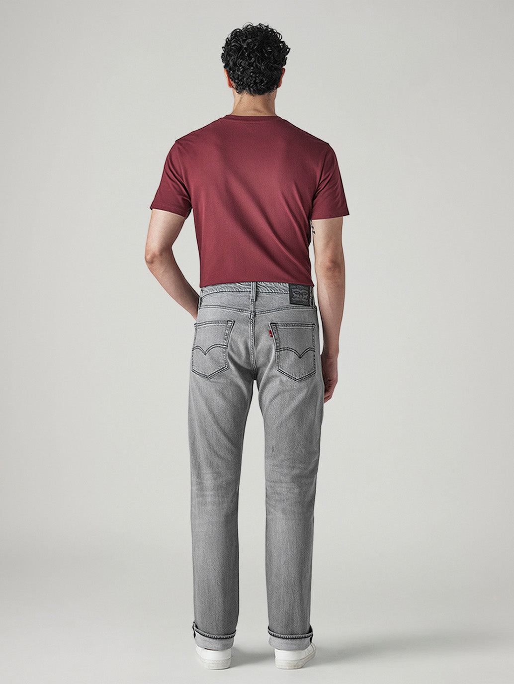Men's 505 Grey Straight Fit Mid Rise Jeans - Back View