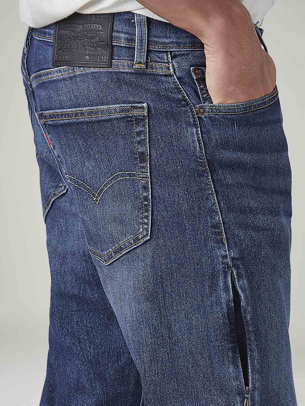 Men's 505 Blue Straight Fit Mid Rise Commuter Jeans - Detail View