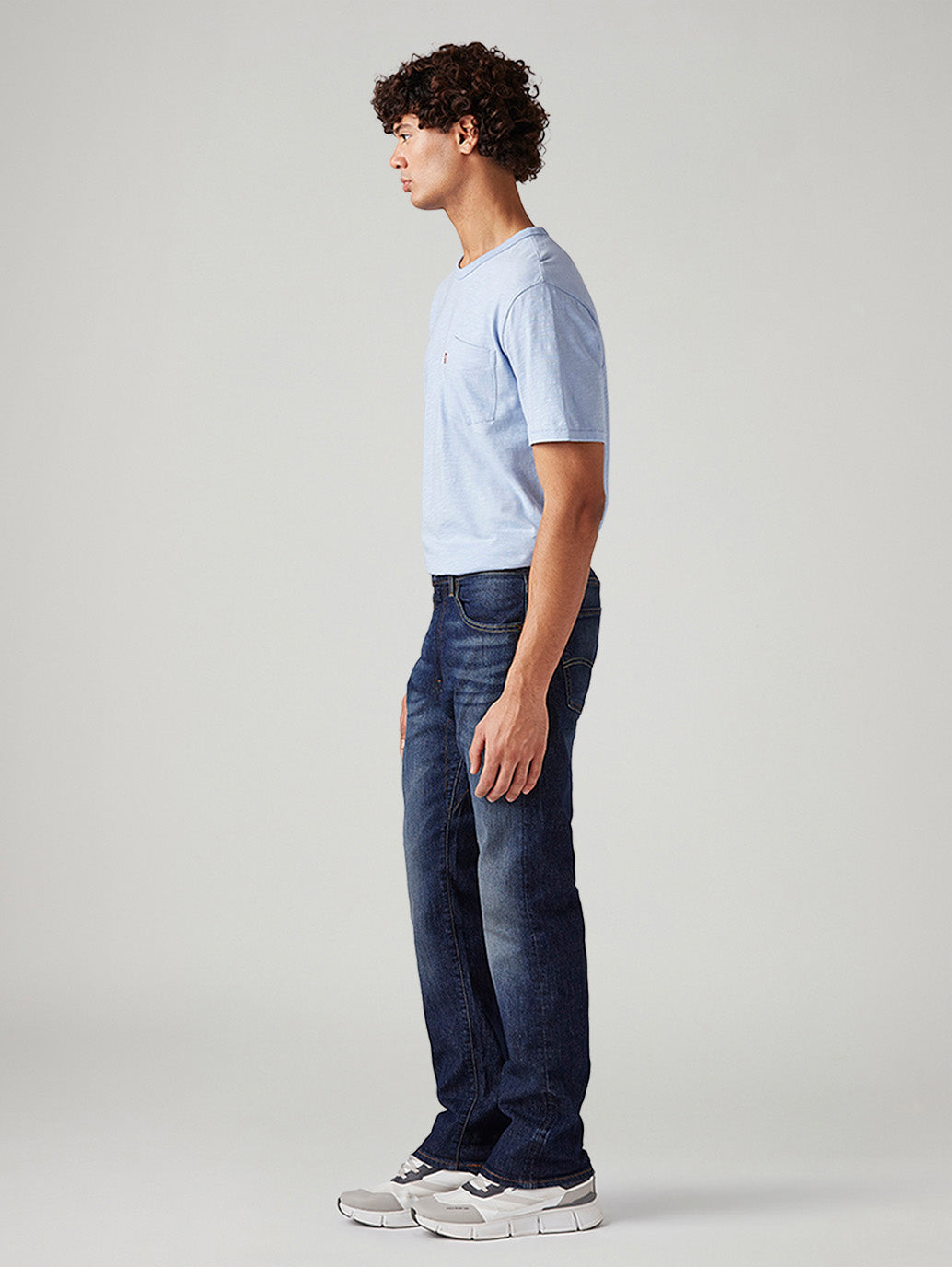 Men's 505 Dark Blue Straight Fit Mid Rise Jeans - Side View