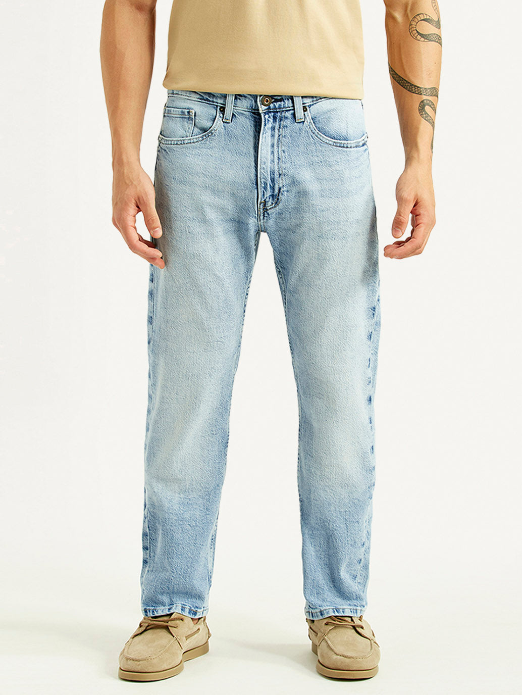 Men's 505 Light Blue Straight Fit Hyper Stretch Jeans - Front View