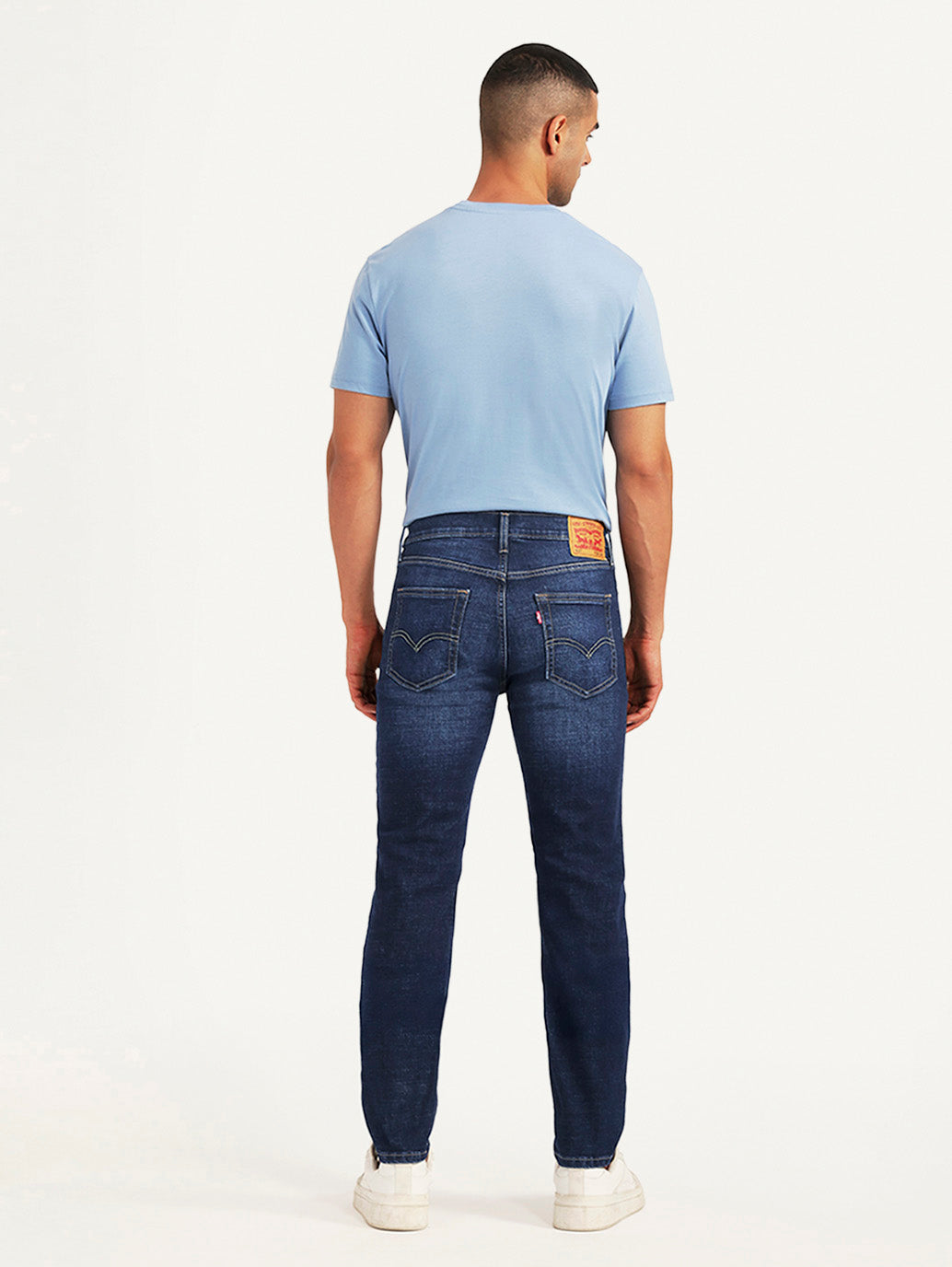 Men's 505 Dark Blue Straight Fit Mid Rise Jeans - Back View