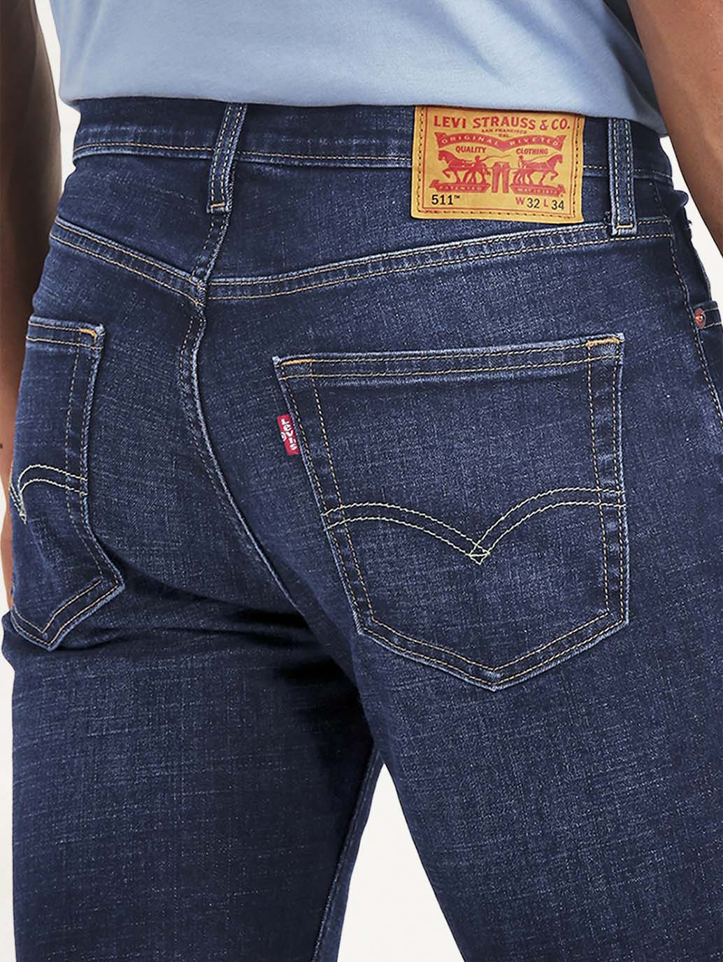 Men's 505 Dark Blue Straight Fit Mid Rise Jeans - Detail View