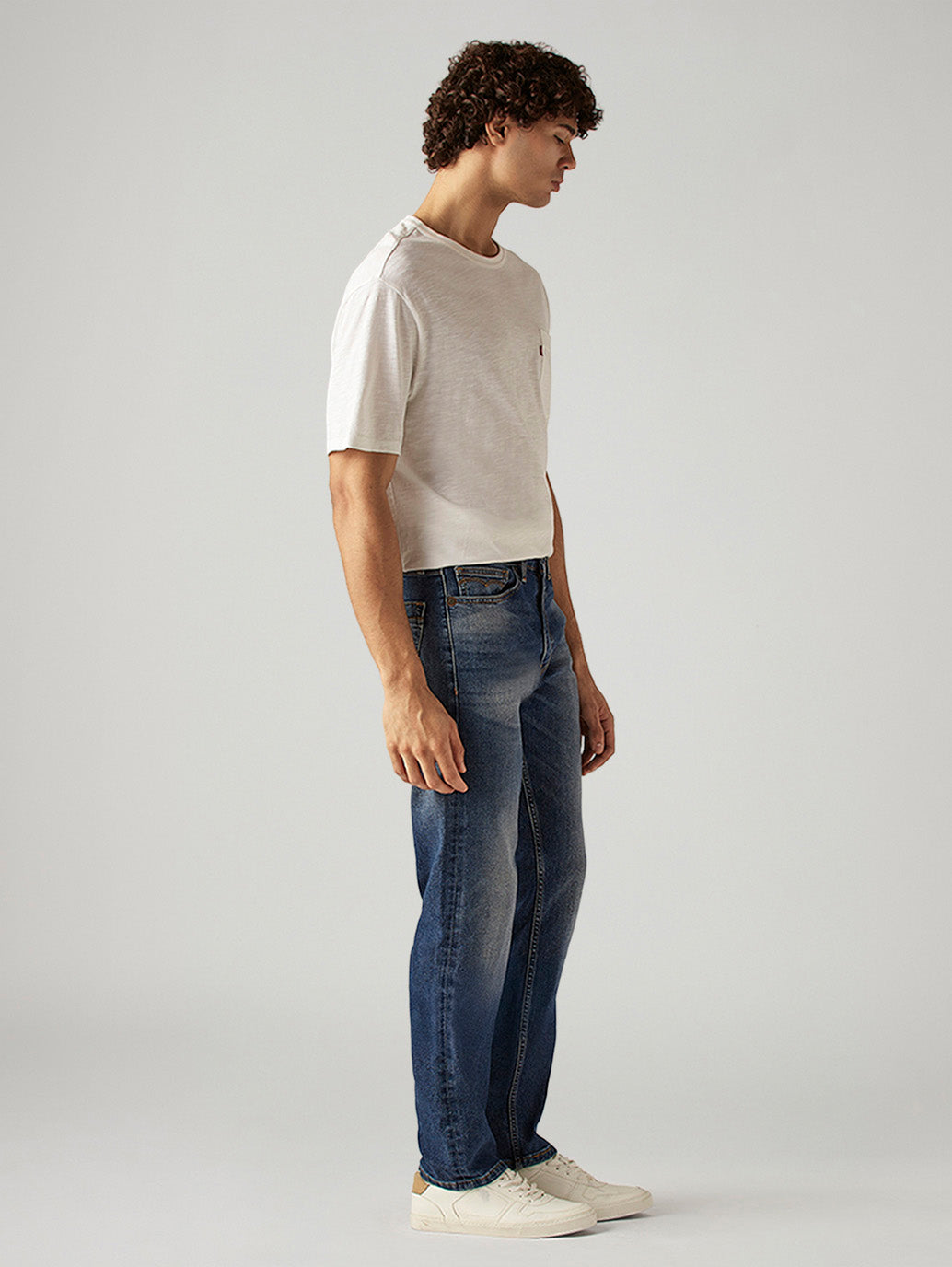 Men's 505 Blue Straight Fit Mid Rise Jeans - Side View