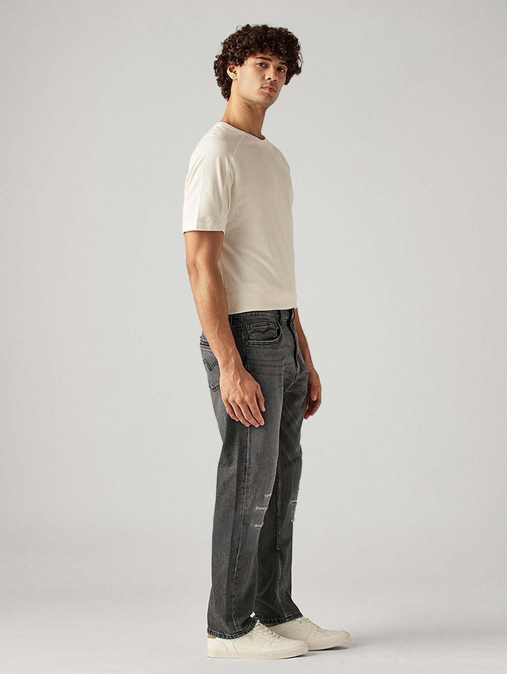 Men's 505 Grey Straight Fit Mid Rise Jeans - Side View