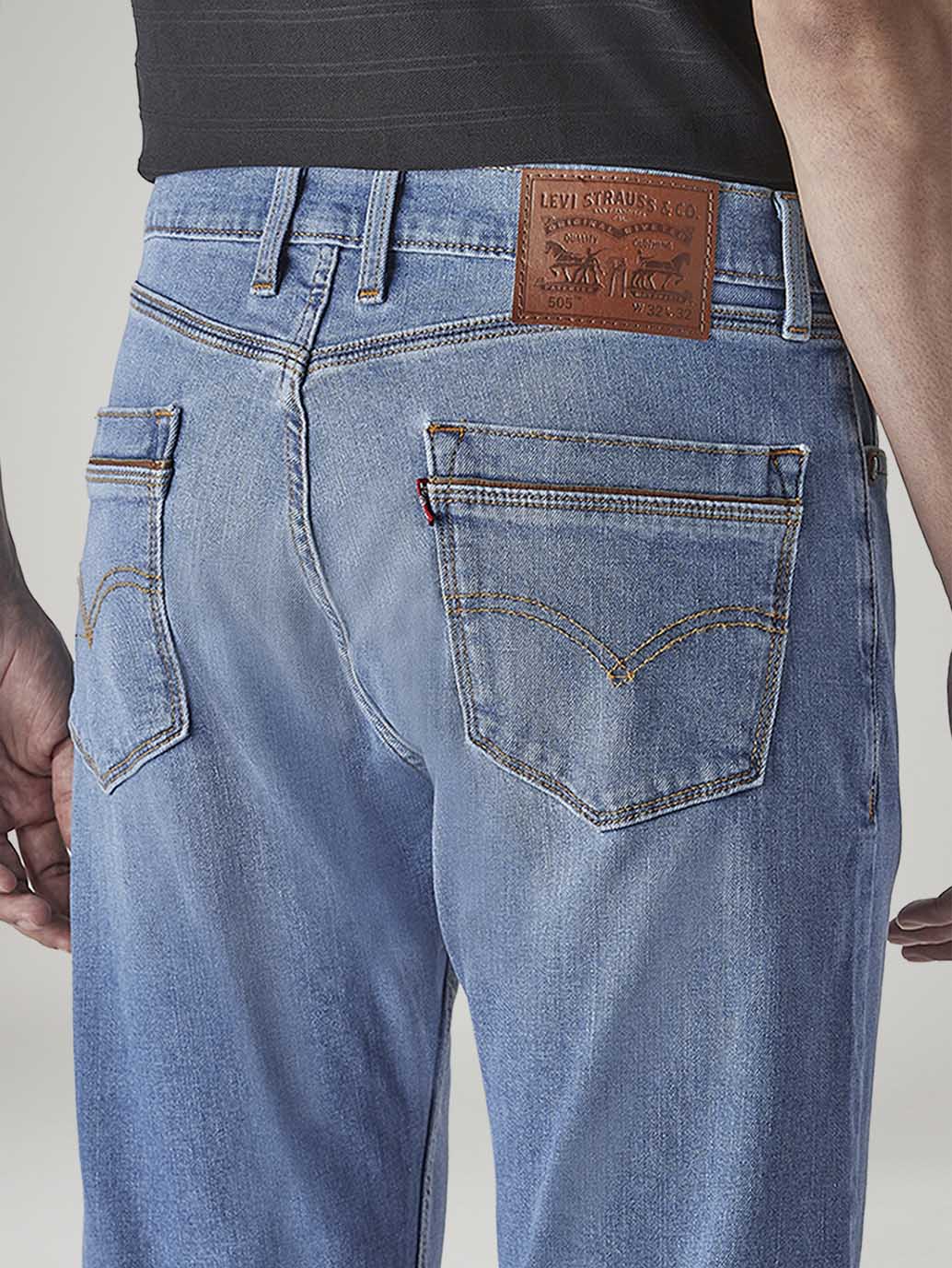 Men's 505 Light Blue Straight Fit Mid Rise Jeans - Detail View