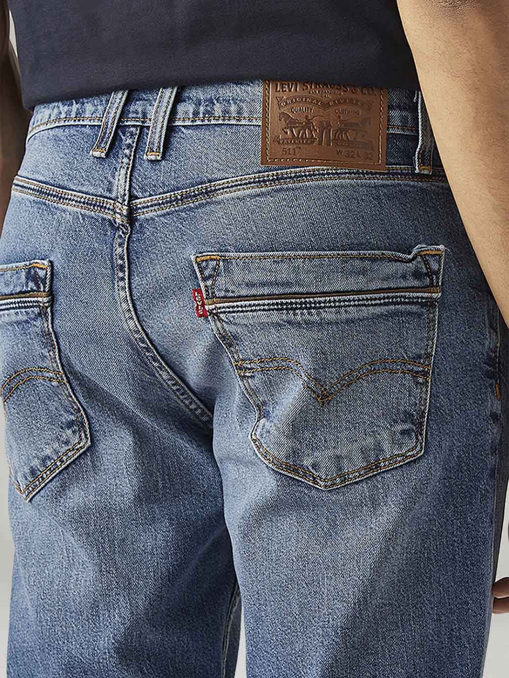 Men's 511 Blue Slim Fit Mid Rise Jeans - Detail View