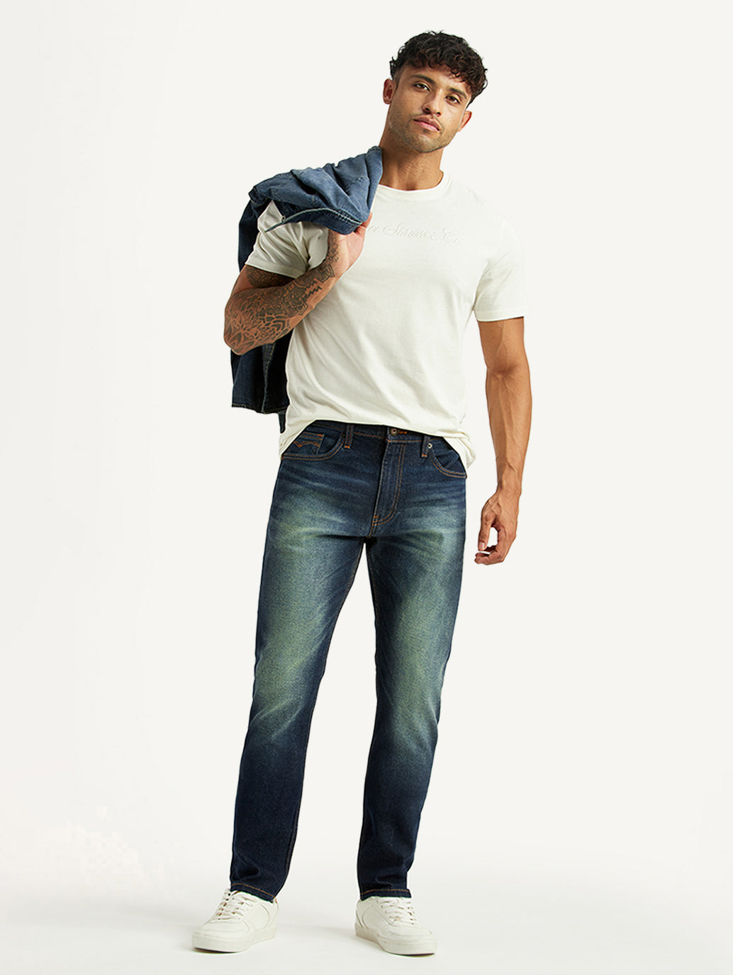 Men's Tinted 512 Dark Blue Slim Tapered Fit Mid Rise Jeans