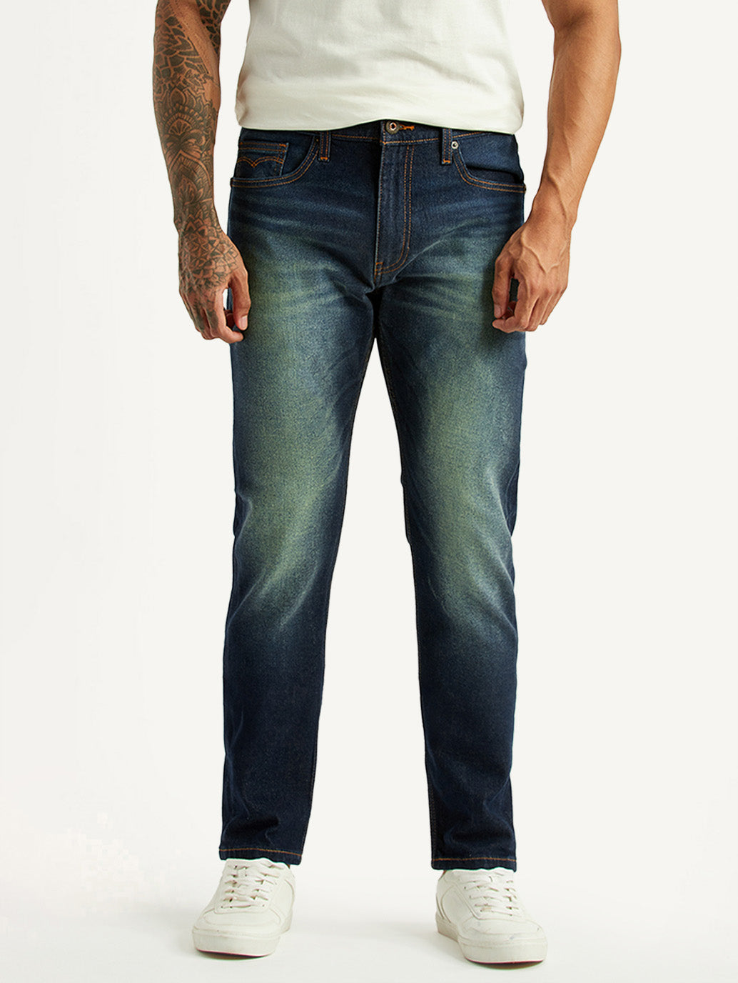Men's Tinted 512 Dark Blue Slim Tapered Fit Mid Rise Jeans - Front View