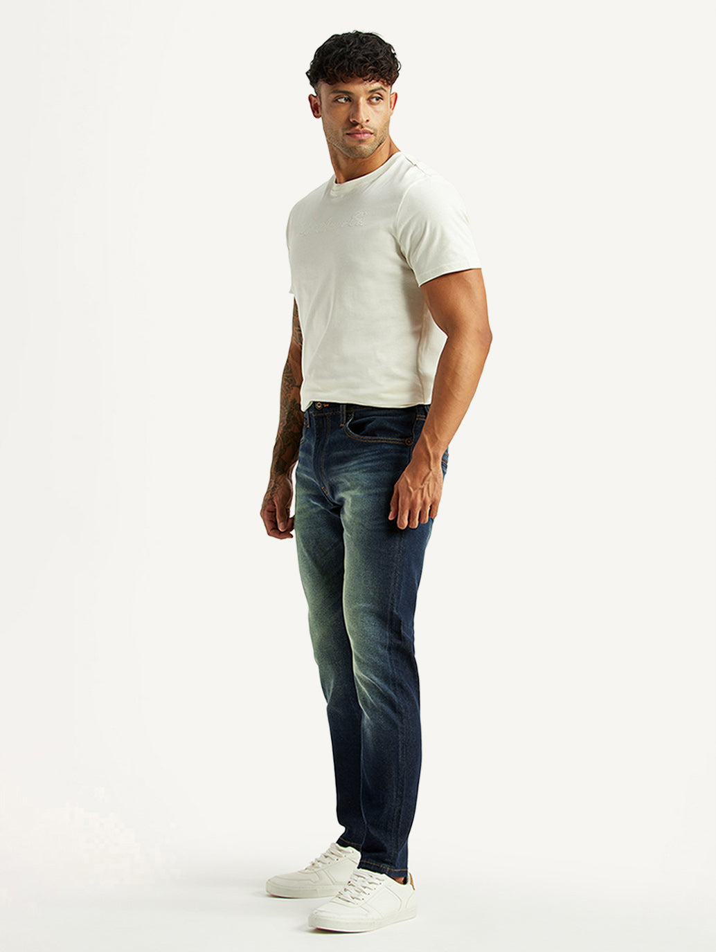 Men's Tinted 512 Dark Blue Slim Tapered Fit Mid Rise Jeans - Side View