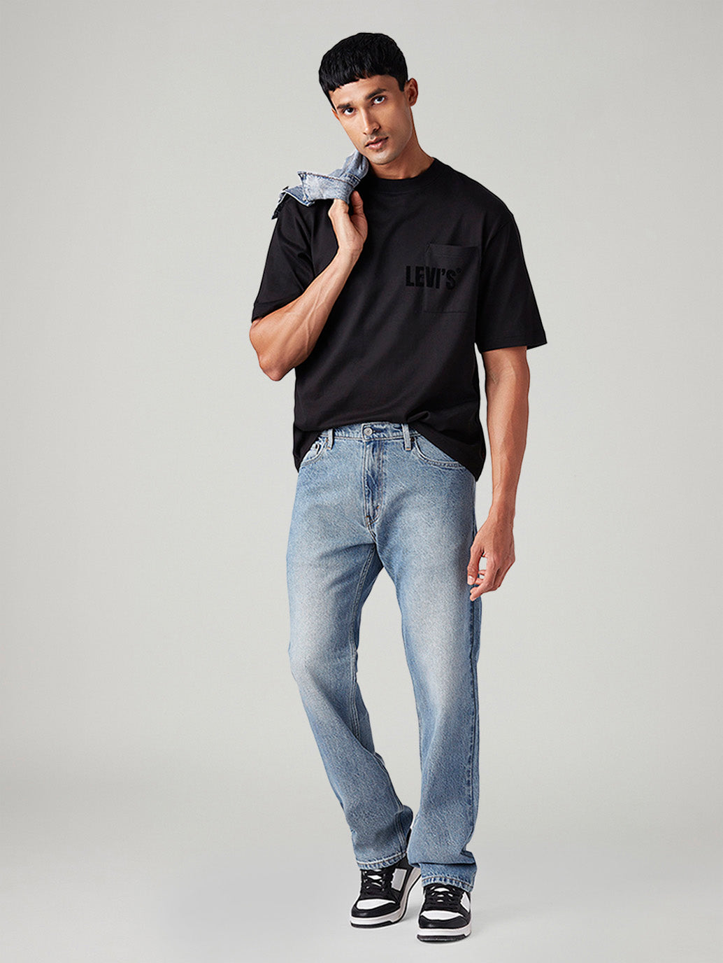 Men's 555 Light-Blue Relaxed Straight Fit Mid Rise Jeans