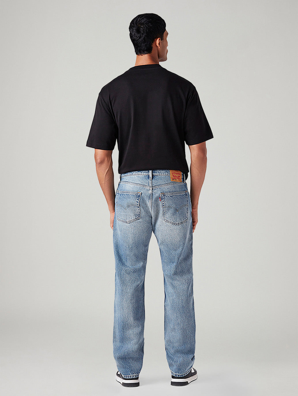 Men's 555 Light-Blue Relaxed Straight Fit Mid Rise Jeans - Back View