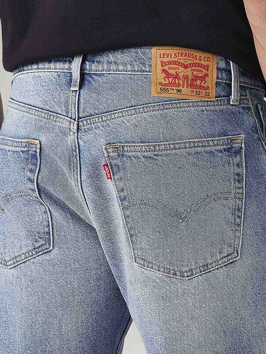 Men's 555 Light-Blue Relaxed Straight Fit Mid Rise Jeans - Detail View