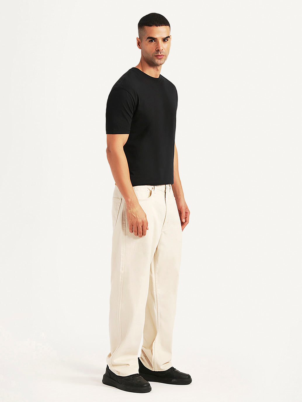 Men's 578 Beige Baggy Fit Mid Rise Jeans - Side View