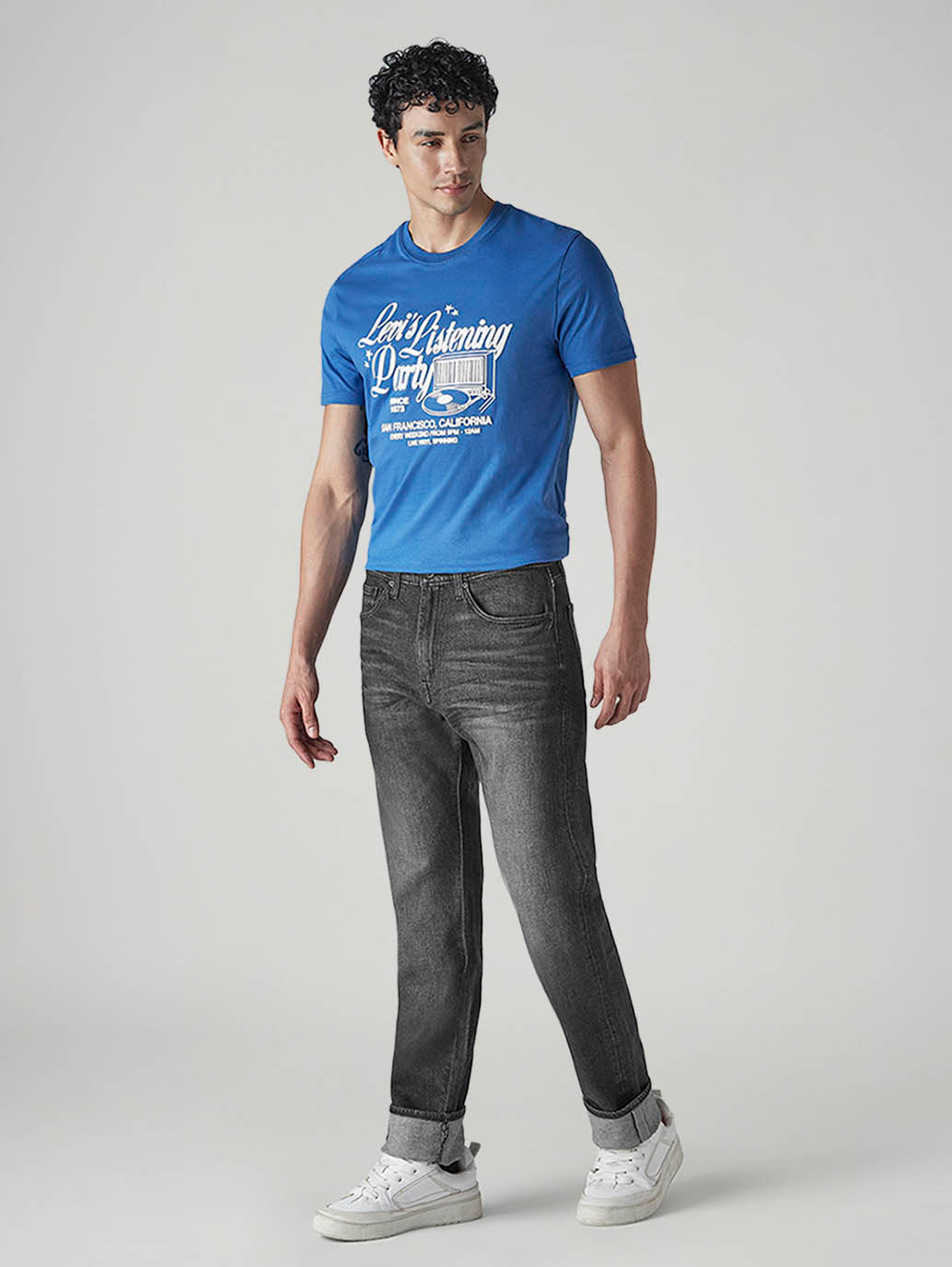 Men's 505 Charcoal Grey Straight Fit Mid Rise Commuter Jeans - Side View