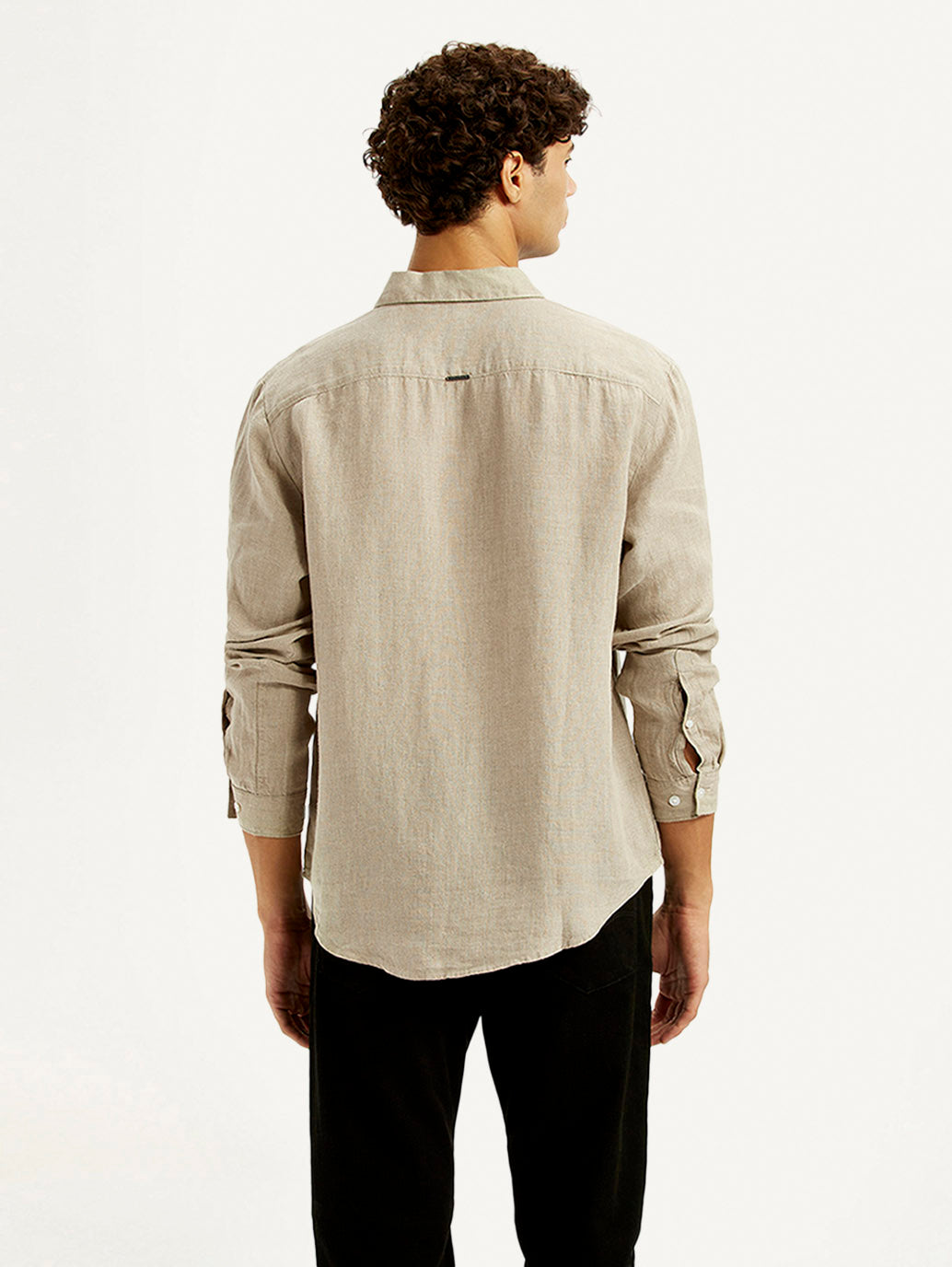 Men's Solid Beige Slim Fit Shirt - Back View