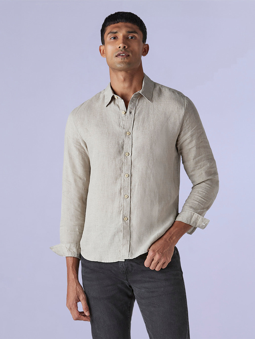 Men's Solid Slim Fit Redloop Linen Shirt